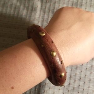 3/$15 or 5/$25 Wooden Bangle Bracelet with Gold Brass Studs